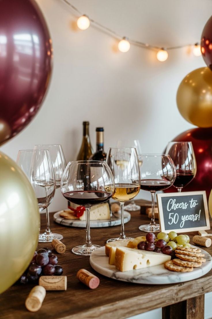 Wine-and-Cheese-Birthday-Theme-For-a-Relaxed-Evening-50th-Birthday-Party-Themes
