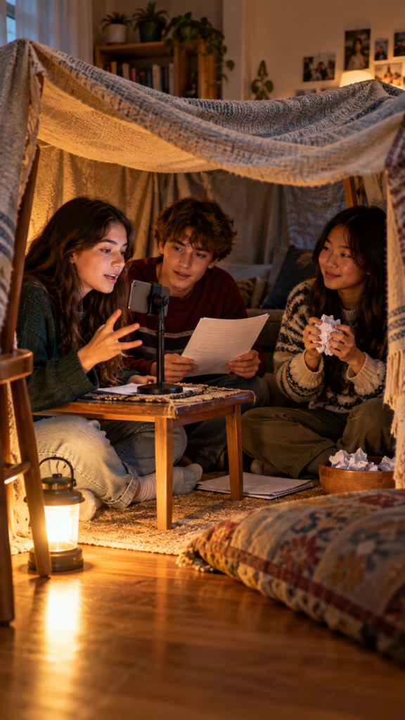 Blanket-Fort-Radio-Show-indoor-sleepover-ideas-for-teens.