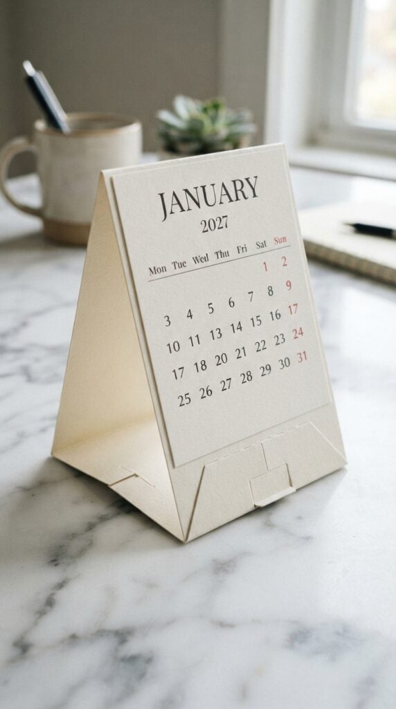 Cardstock_calendar_stand_on_marble