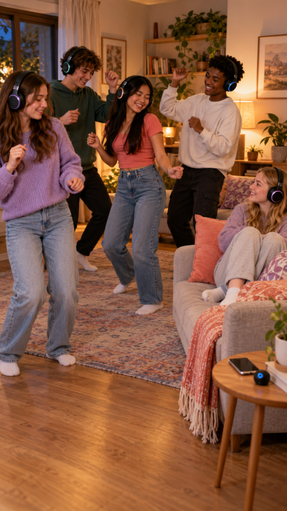 Cozy-living-room-silent-disco-fun-sleepover-ideas-for-teens
