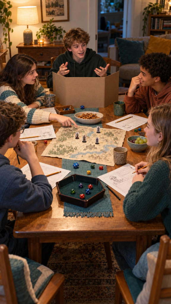 Cozy-tabletop-adventure-with-five-teens
