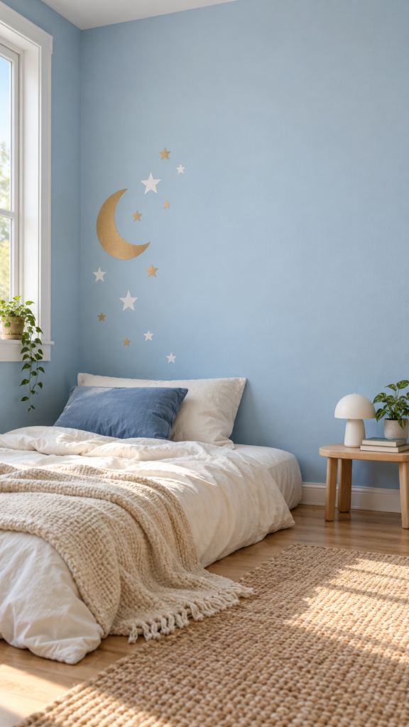 Crescent-decals-beside-a-cozy-floor-mattress-sleepover-decorations-ideas