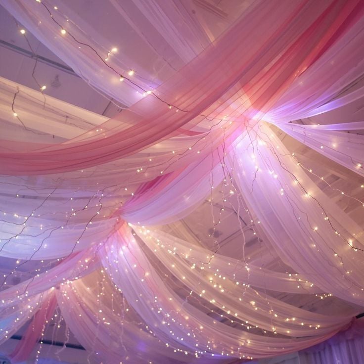 Draped-Sheer-Fabric-Ceiling-Canopy-Adult-Birthday-Party-Decoration-Ideas