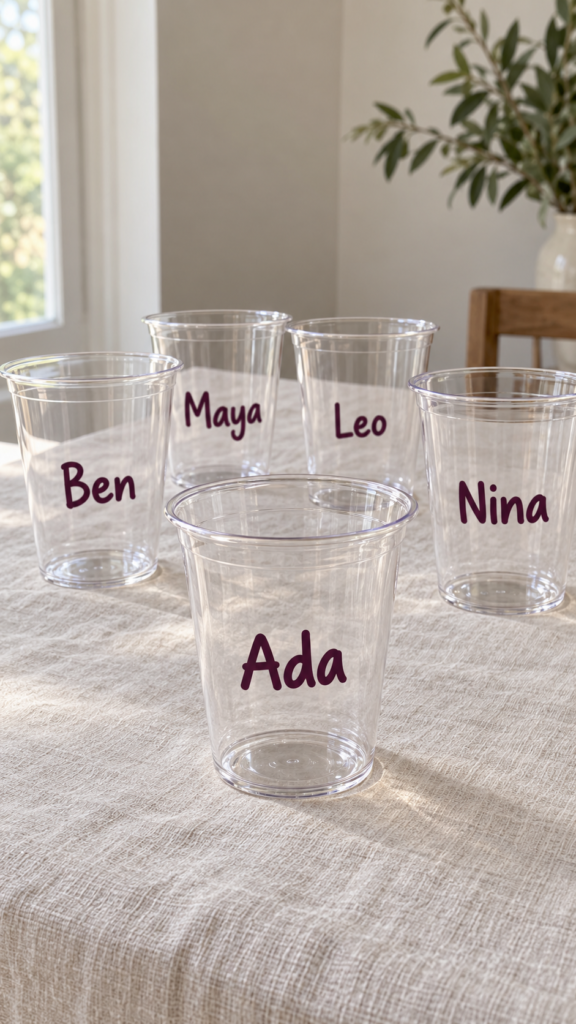 Five-personalized-clear-party-cup-simple-cricut-projects-for-beginners-that-sell