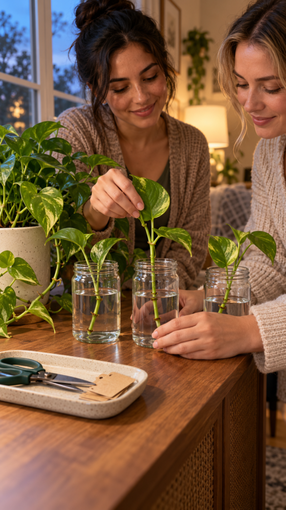 Fresh-pothos-cuttings-in-glass-jars-sleepover-ideas-for-girls-night-in