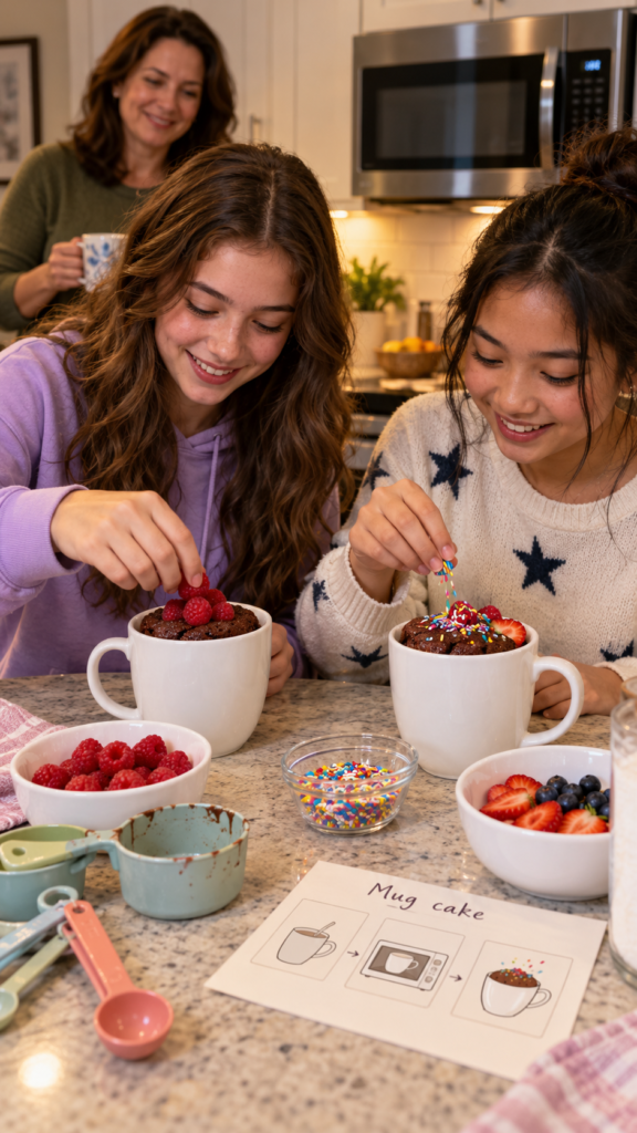 
Friends-decorate-chocolate-mug-cakes.