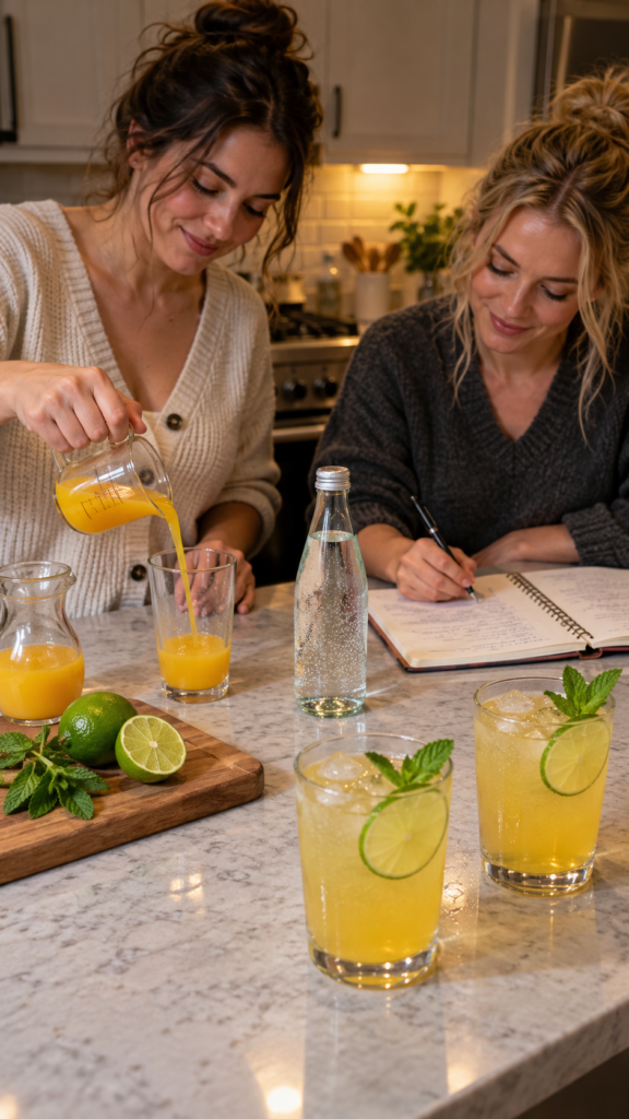Friends-test-mango-lime-sparkling-drinks-sleepover-ideas-for-girls-night-in