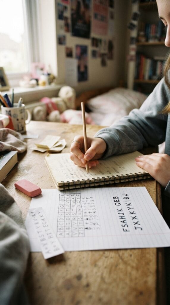 Girl_solving_cipher_on_desk-sleepover-ideas-for-14-years-old-girls