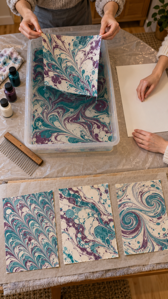  Hands-on-paper-marbling-at-home-sleepover-ideas-for-girls-night-in
