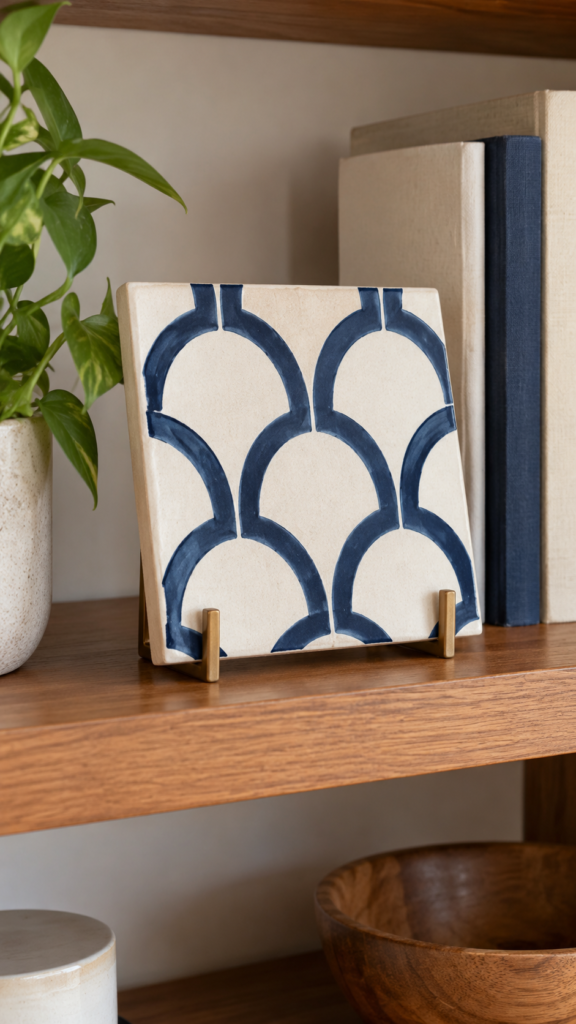 Interlocking-Navy-Arches-on-a-Bookshelf-Tile.