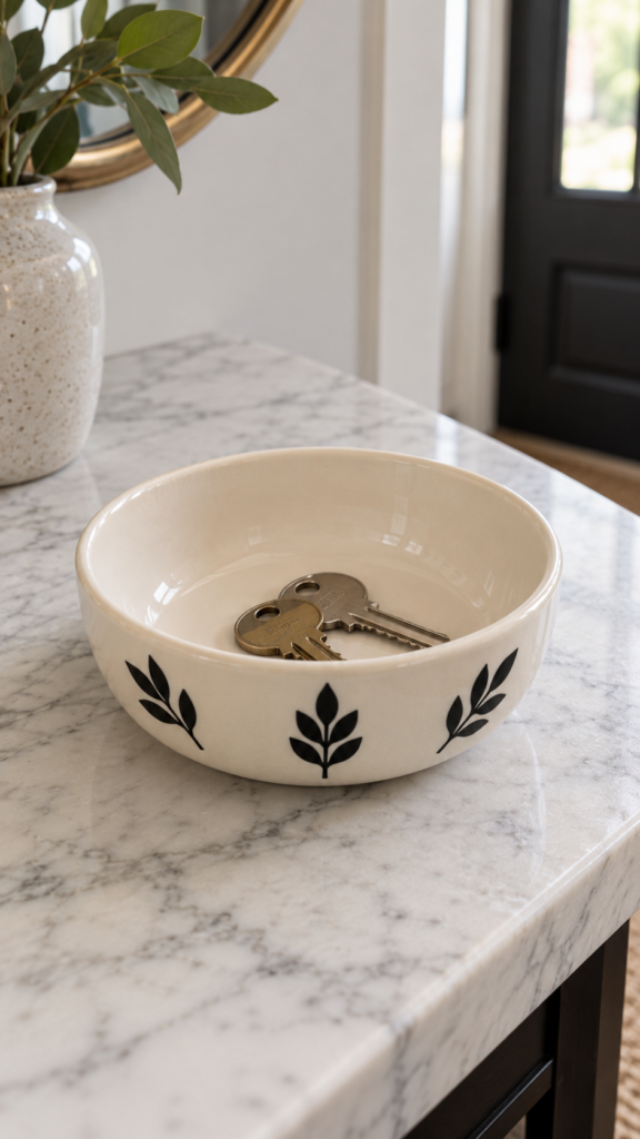 Leaf-adorned-key-bowl-on-marble.