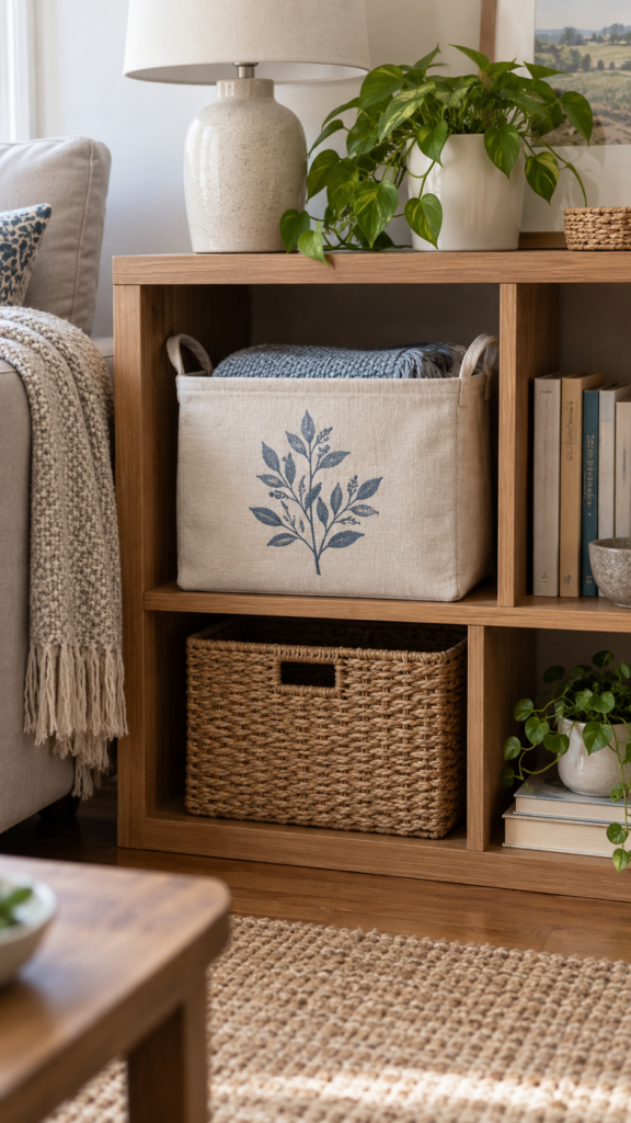 Muted-Blue-Botanical-Basket-in-Living-Room