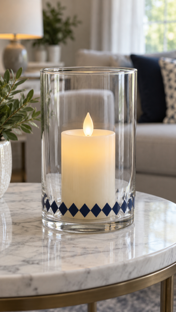 Navy-diamond-LED-hurricane-lantern