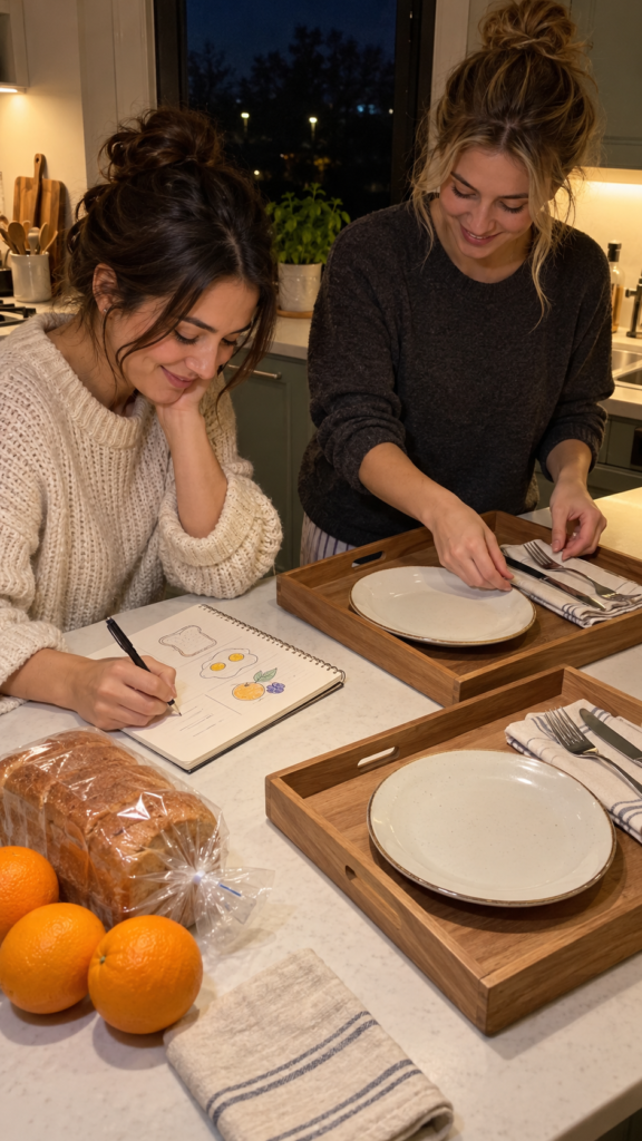 Nighttime-breakfast-planning-with-empty-trays