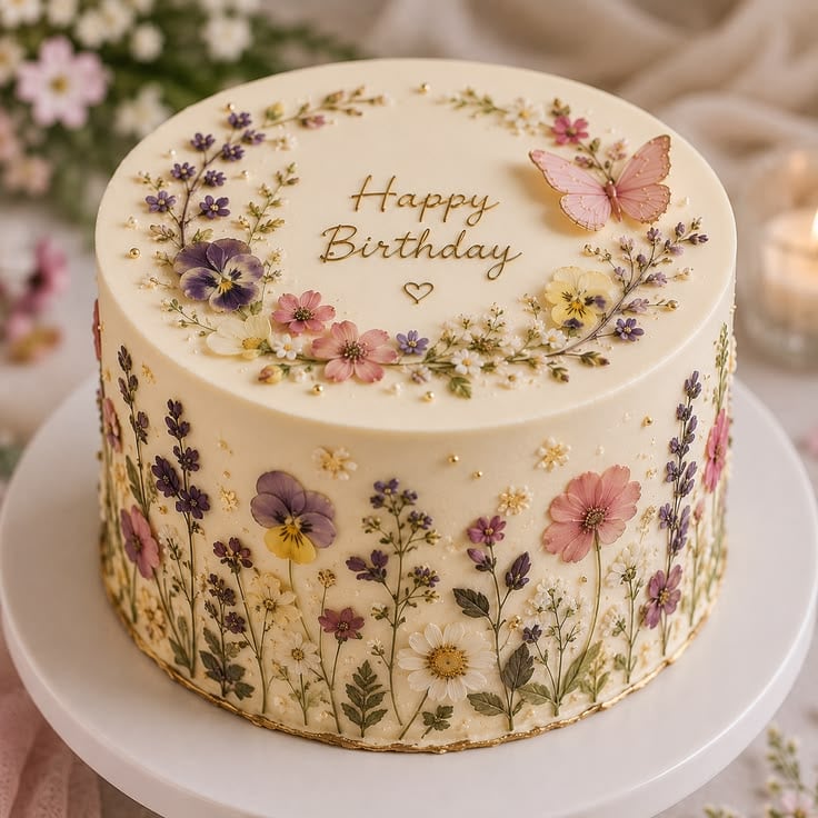 Pressed-Flower-Birthday-Cake-Ideas-for-Women