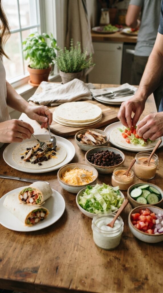 People_assembling_wraps_at_table-sleepover-ideas-for-14-years-old-girls