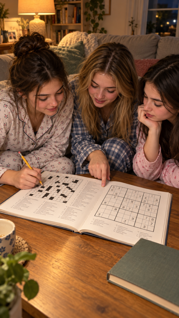  Puzzles-by-lamplight-at-sleepover.