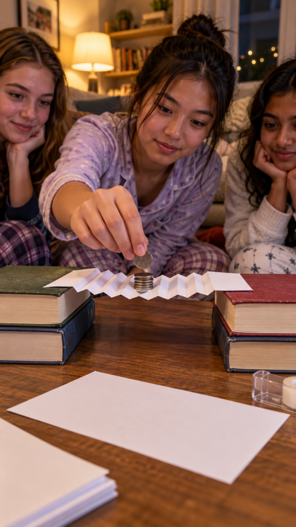 Sleepover-paper-bridge-coin-challenge
