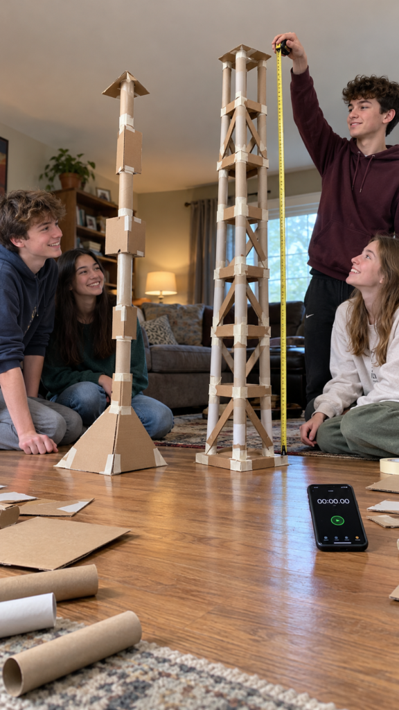 Teen-Teams-Test-Homemade-Cardboard-Towers