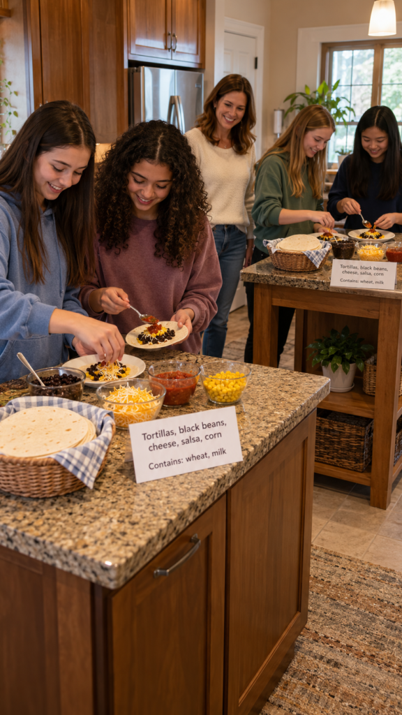 Teen-friends-make-tortilla-snacks-together-indoor-sleepover-ideas-for-teens.
