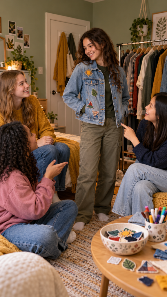 Teen-sleepover-denim-jacket-swap.