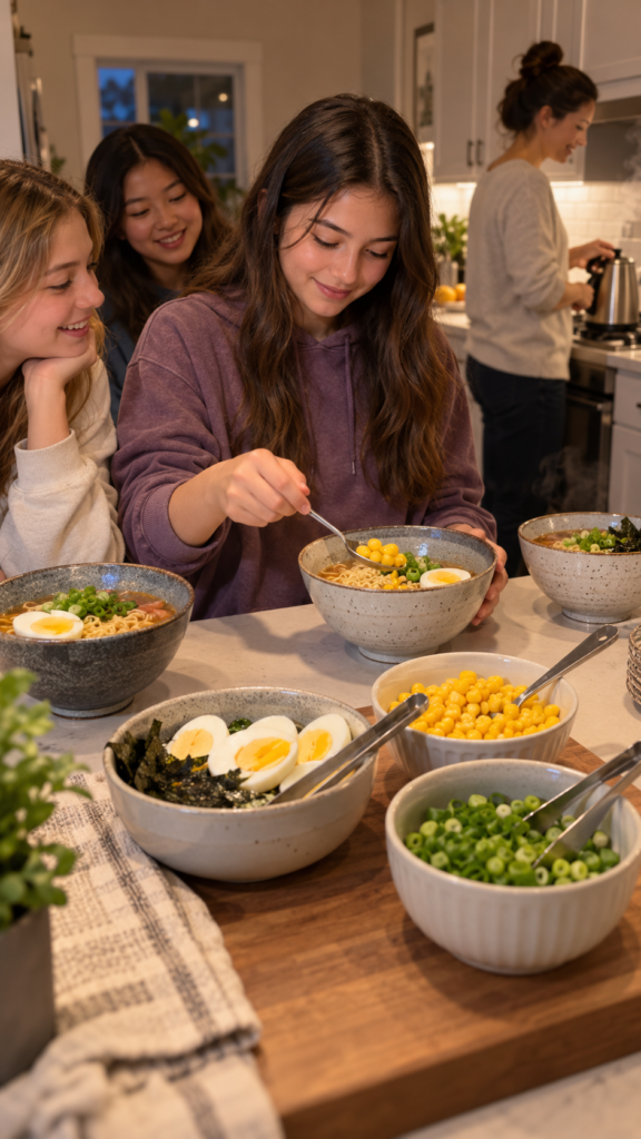 Teen-sleepover-ramen-topping-bar