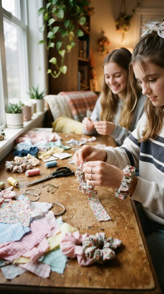 Teenage_girls_making_fabric_scrunchies