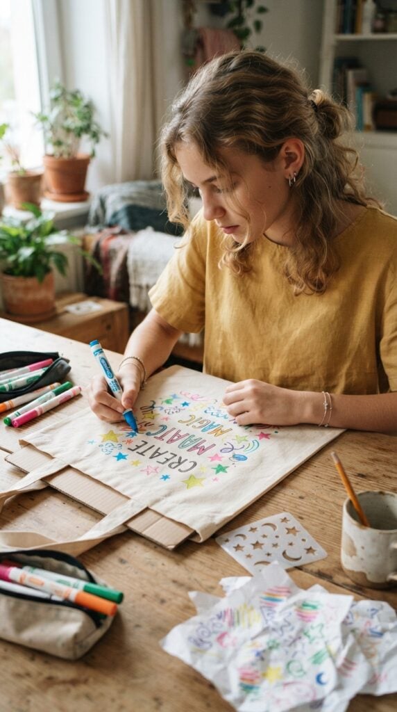 Teenager_decorating_tote_bag