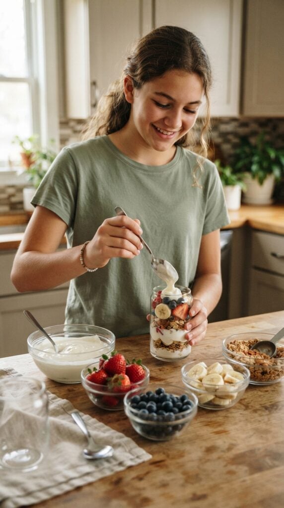 Teenager_layering_yogurt_parfait