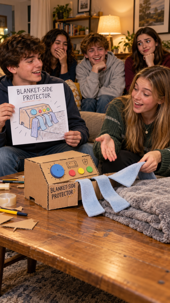 Teenagers-Unveil-a-Silly-Blanket-Protector-fun-sleepover-ideas-for-teens