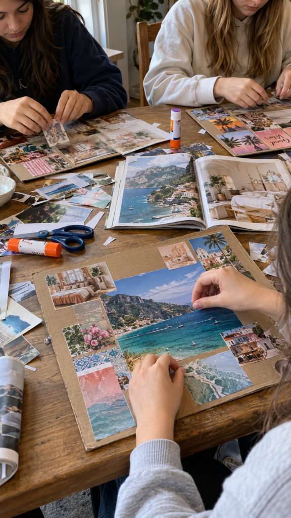 Teenagers-crafting-future-life-collages-at-home