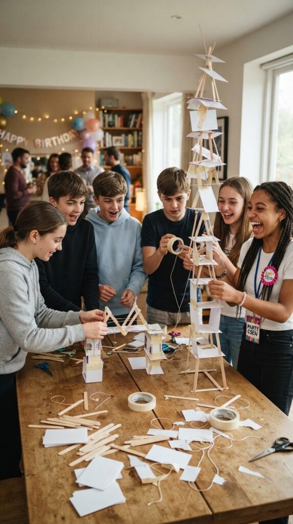Teenagers_building_structures_at-birthday-party-table