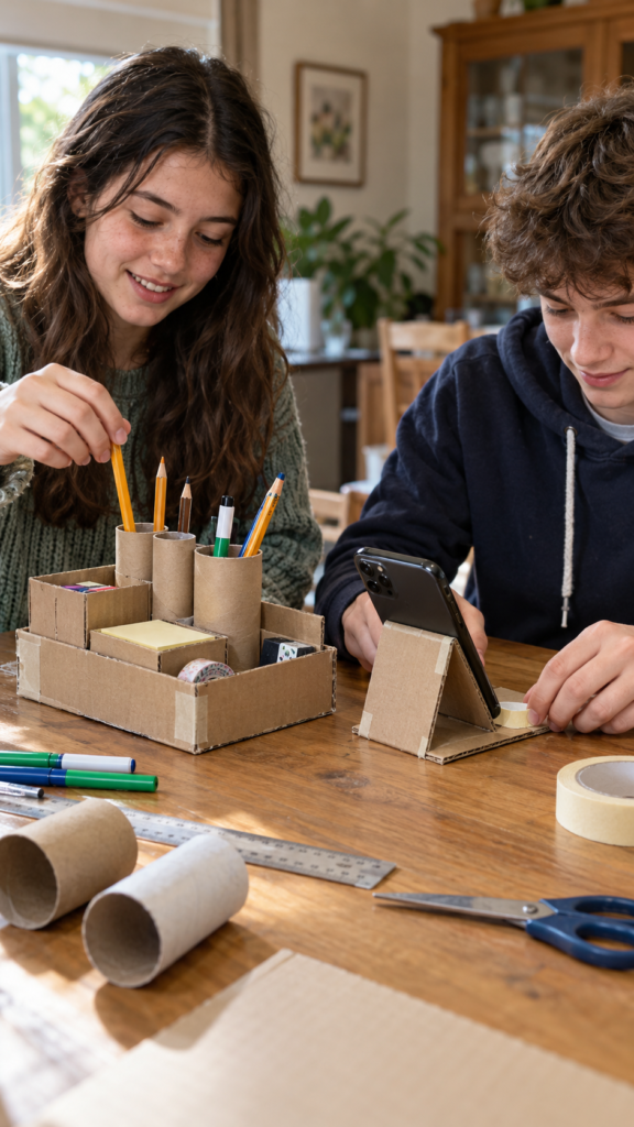 Teens-build-practical-cardboard-desk-tools