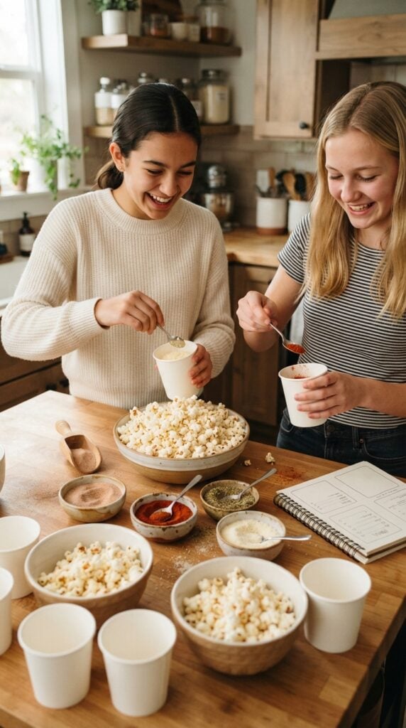 Teens_seasoning_popcorn_in_kitchen-sleepover-ideas-for-14-years-old-girls