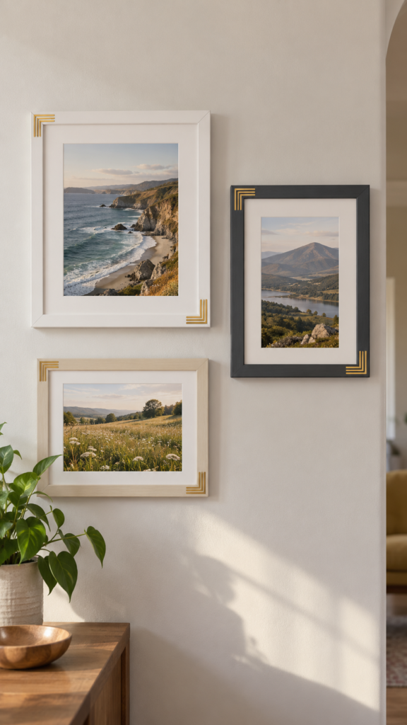 Three-Frame-Gallery-Wall-with-Gold-Corner-Accents.