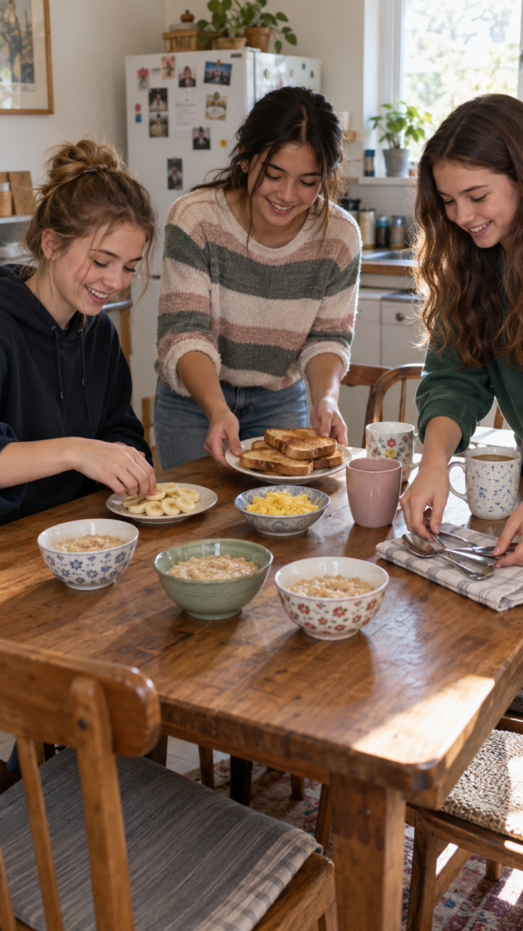 Three-Friends-Prepare-a-Simple-Breakfast.