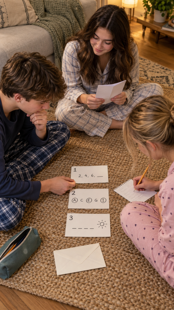 Three-Teens-Solve-a-Paper-Escape-Puzzle.