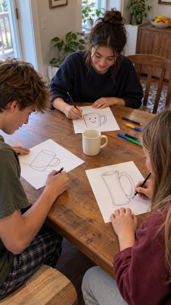 Three-teens-sketch-one-mug-together