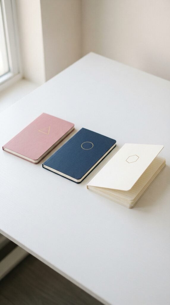 Three_notebooks_arranged_on_desk