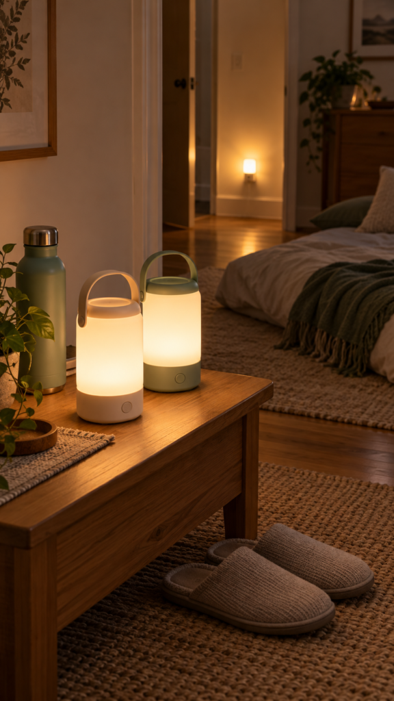 Twin-LED-lanterns-by-the-bed-sleepover-decorations-ideas