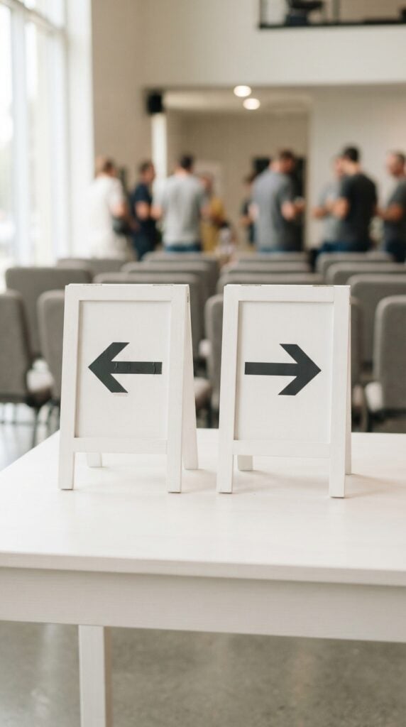 Two_white_signboards_on_table